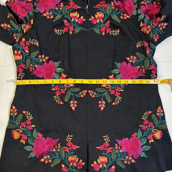 Spirit Embroidered Floral Jacket | Black Cotton Zip Folk Art Coat - M - Picture 4 of 9